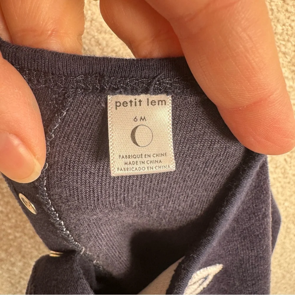 Petit Lem Baby Goodnight Embroidered Velour Navy‎ Moon Footed Sleeper 6 months